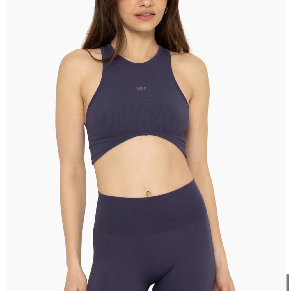 SET Active Women's Ribbed High Neck Sports Bra in Deep Purple